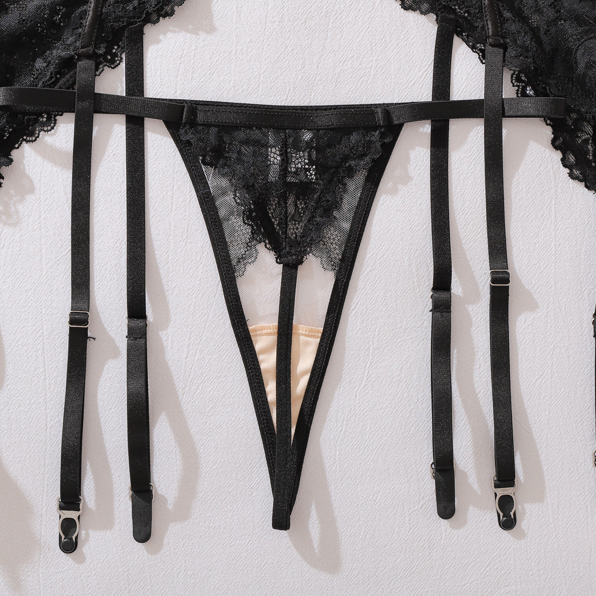 Floral Lace Hollow Out Cutout out See through Body Shaping Sexy Three Point Underwear Split Three Piece Sets