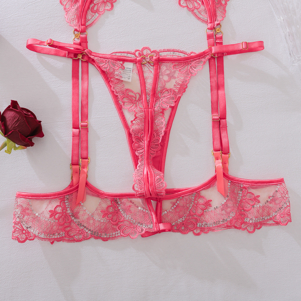 See through Embroidery Lace Body Shaping Sexy Underwear Split Two Piece Sets