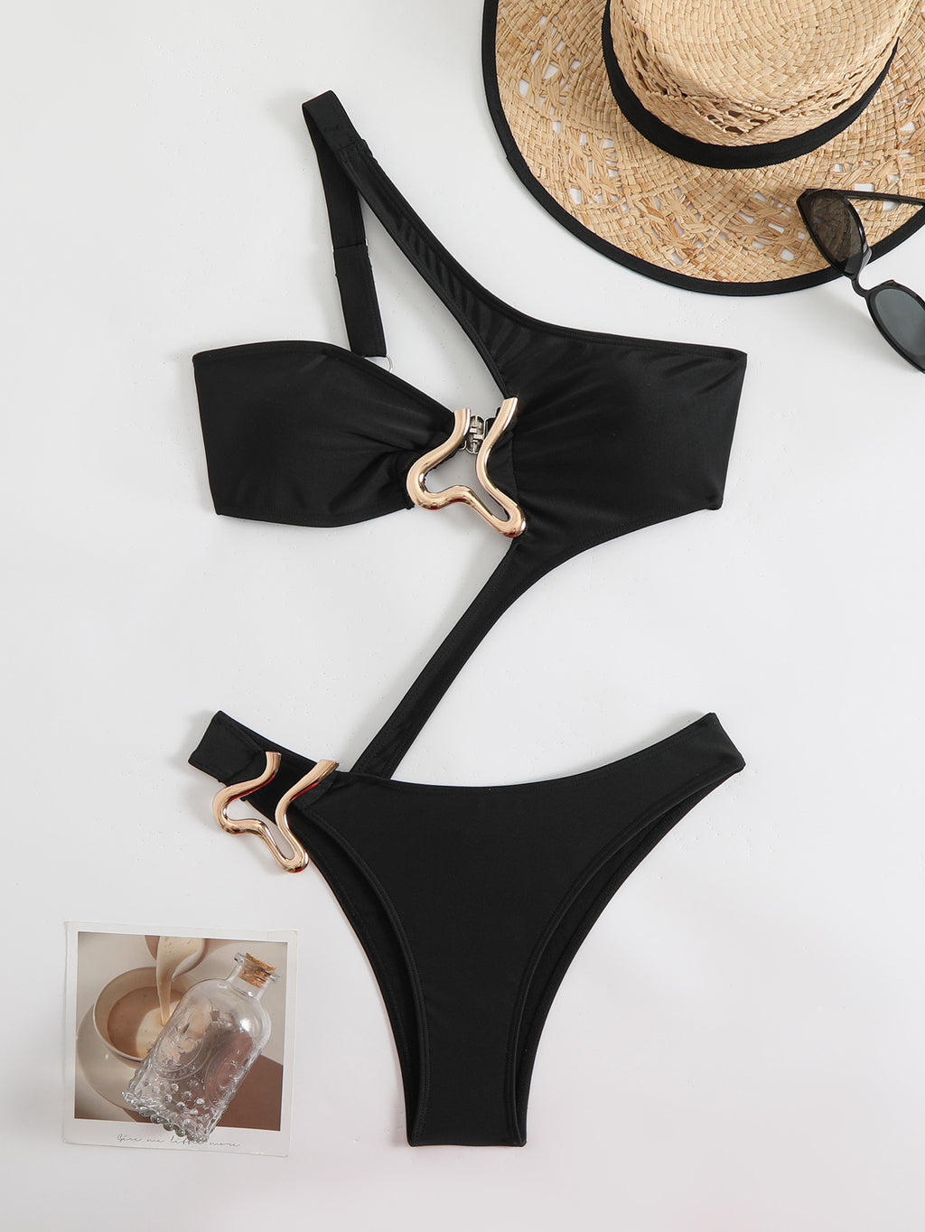 Solid Color Sexy Cutout One Piece Shaped Swimsuit Swimwear Bikini