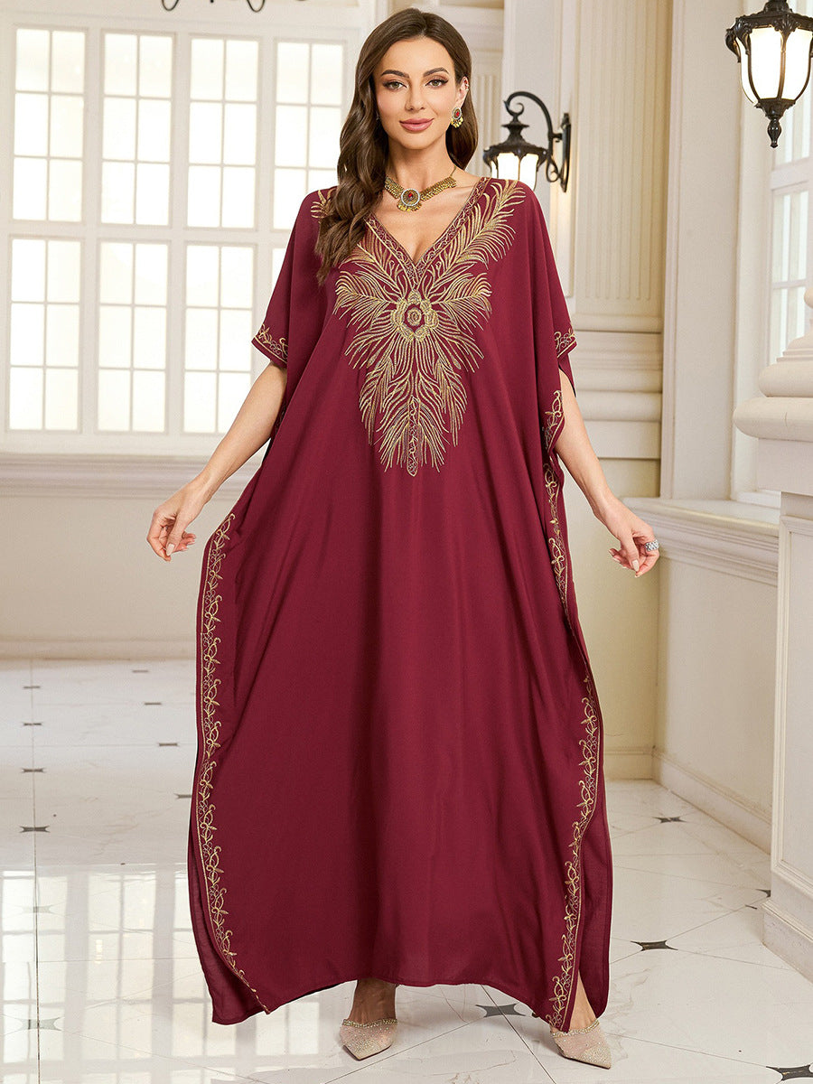 Embroidered Vacation Beach Blouse Maxi Dress Women Casual Dress Beach Cover Up