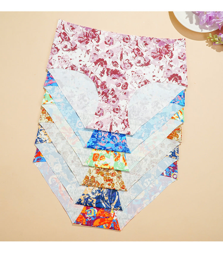 Color Printed Sexy Seamless Underwear Women Breathable Quick Drying Mid Waist Full Hip Women Briefs