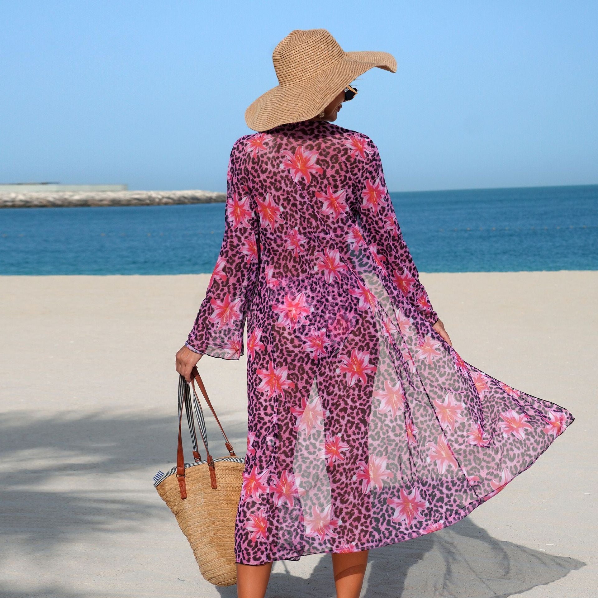 Swimwear women two piece three piece set leopard print long sleeve tagram blouse floral bikini