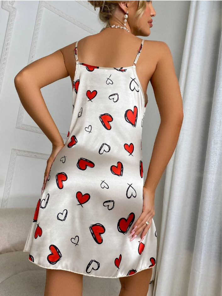 Women Ice Silk Strap Night Dress