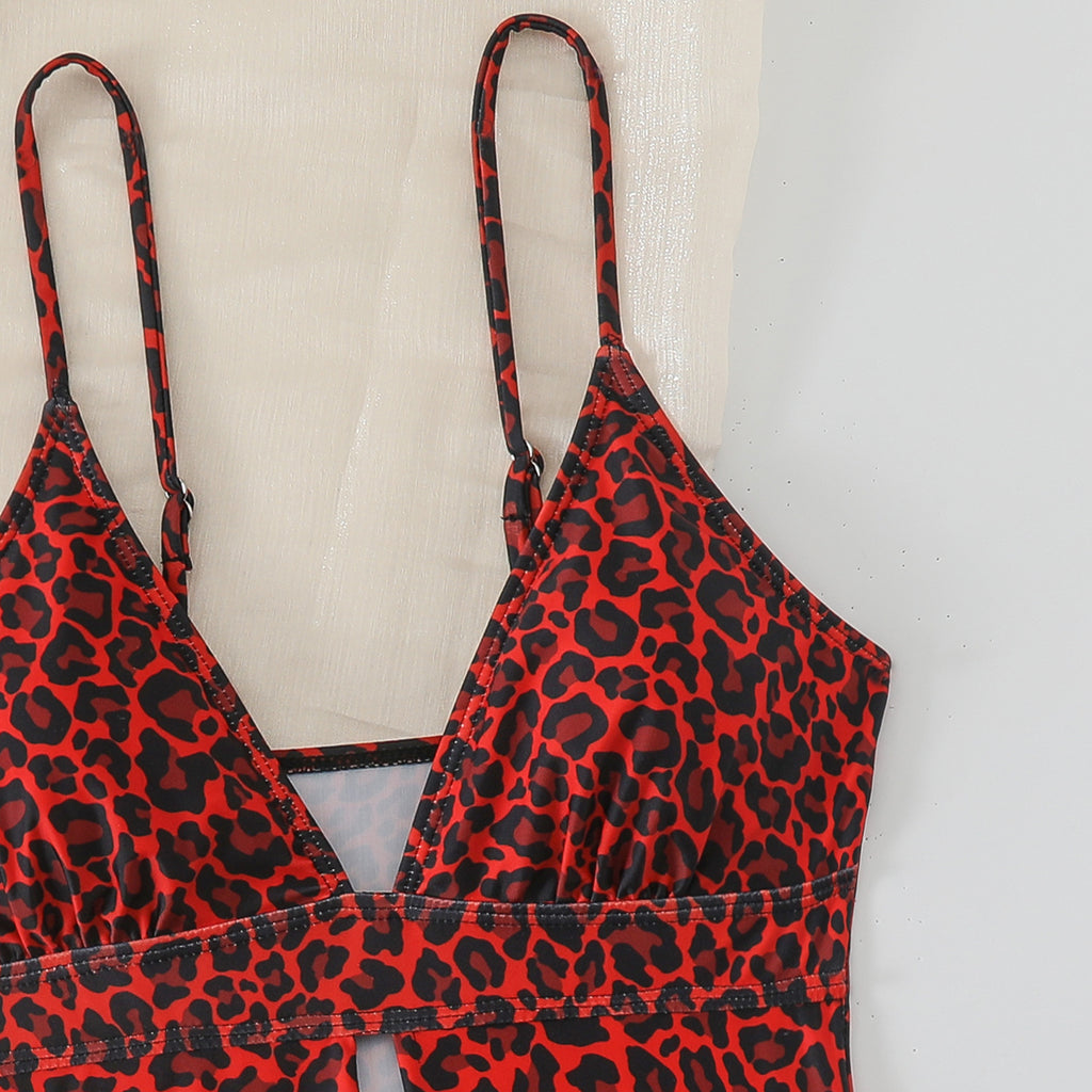 Swimsuit Slim Fit Sexy Leopard Print Backless One Piece Bikini