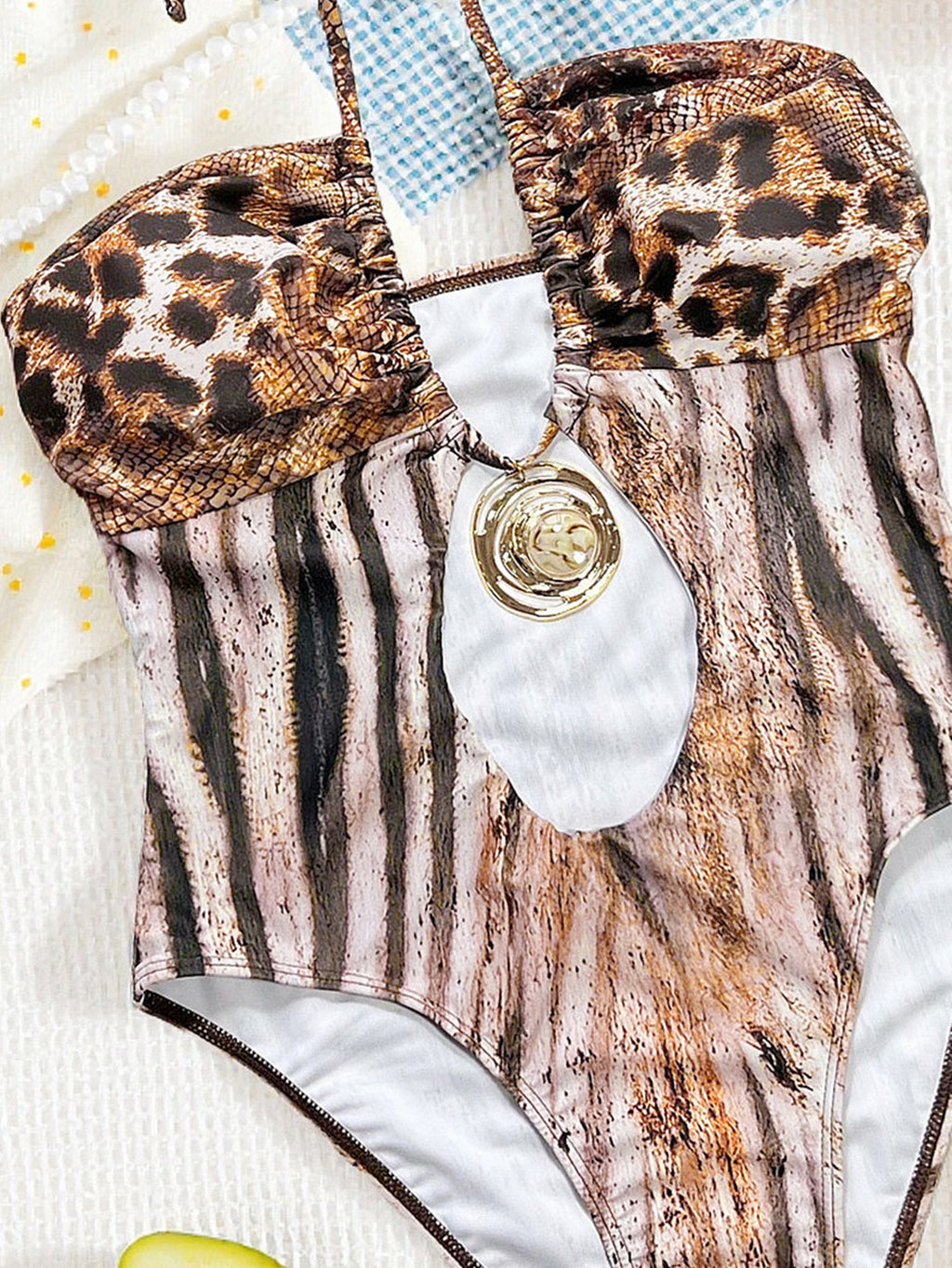 Bikini Leopard Print Hollow Out Cutout out Strap One Piece Swimsuit