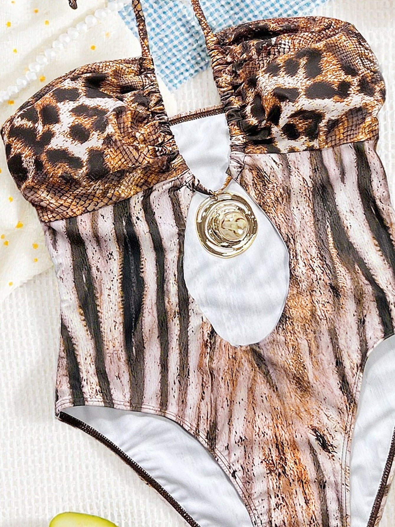 Bikini Leopard Print Hollow Out Cutout out Strap One Piece Swimsuit