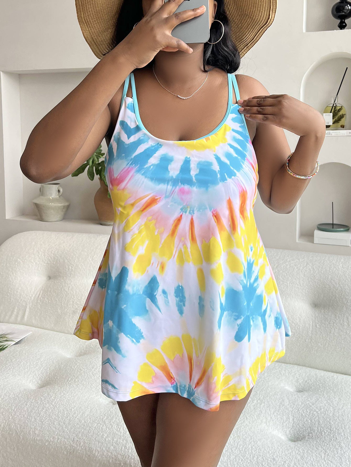 Plus Size Tropical Printing Split Tankini