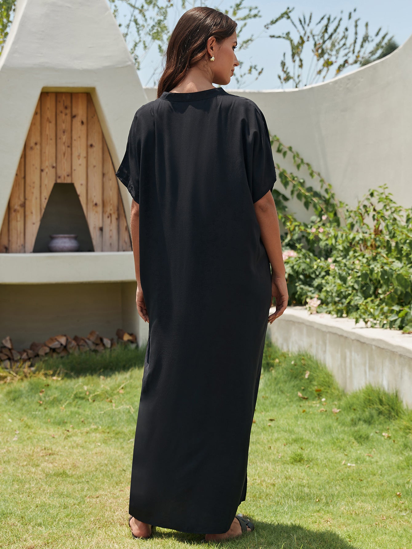 Embroidered Holiday Loose Maxi Dress Beach Cover up Maxi Dress Bikini Cover up Women