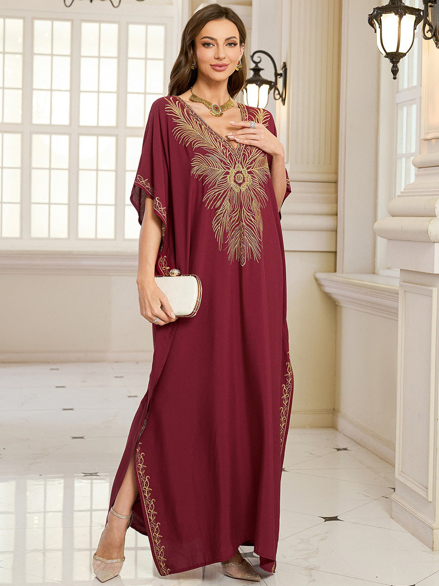 Embroidered Vacation Beach Blouse Maxi Dress Women Casual Dress Beach Cover Up
