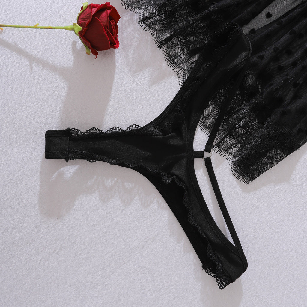 See through Lace Mesh Sexy Strappy Bow Decorative Body Shaping Sexy Underwear Split