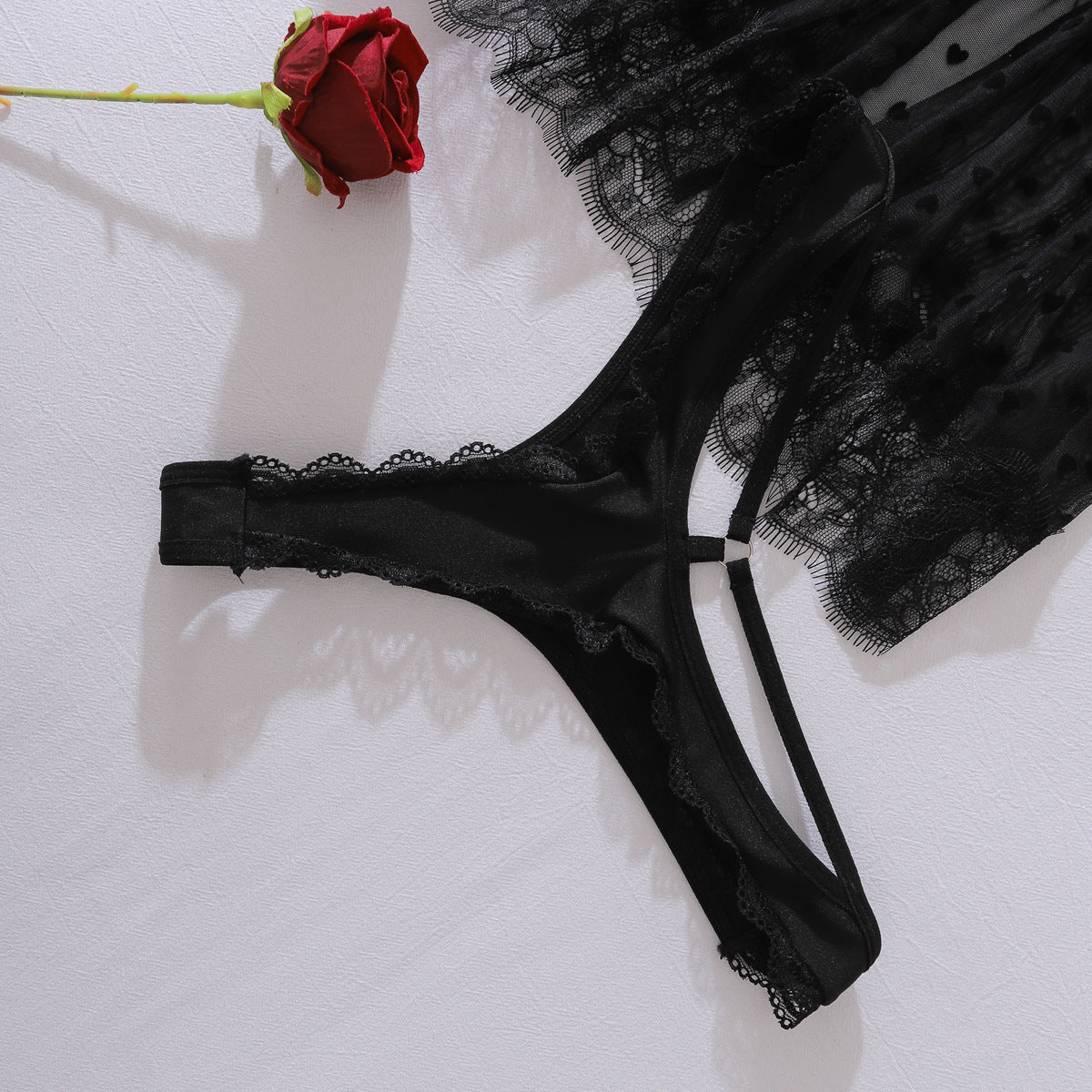 See through Lace Mesh Sexy Strappy Bow Decorative Body Shaping Sexy Underwear Split