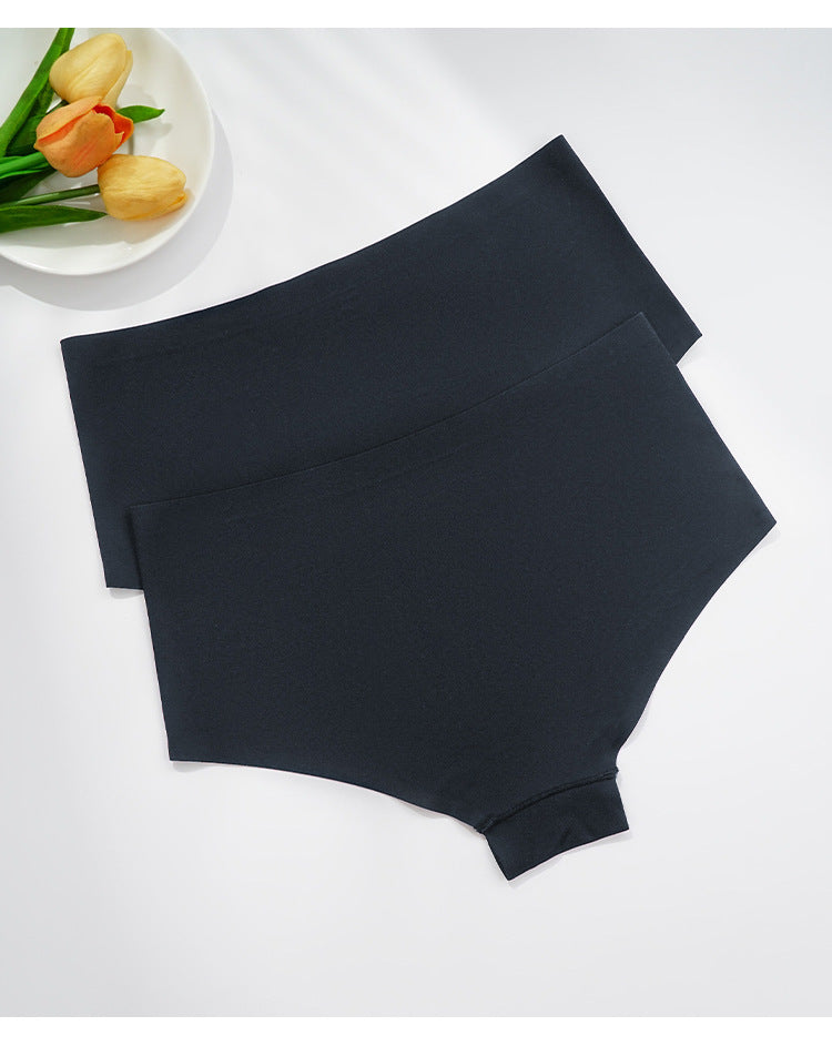 Traceless Mid Waist Hip Lifting Women Boxer Underwear Cotton Crotch Ice Silk Solid Color Anti Wardrobe Malfunction Pants