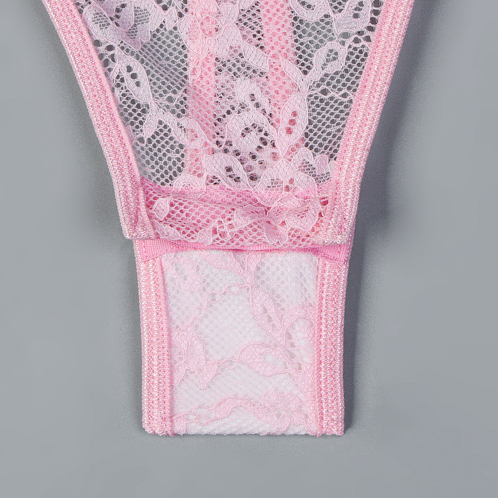 Pink Cute Lace Stretch Tight Jumpsuit Women Clothing Sexy Sling Basic Stockings