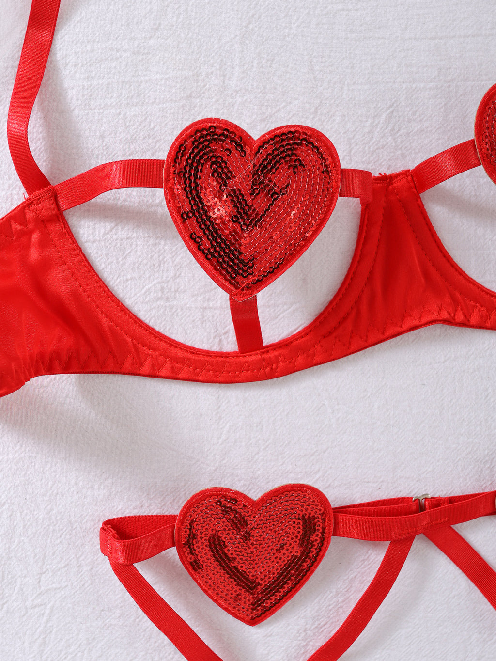Sexy Underwear Sequ Love Embroidered Pure Want Hollow Out Cutout Steel Ring Gathered Sexy Three Piece Set