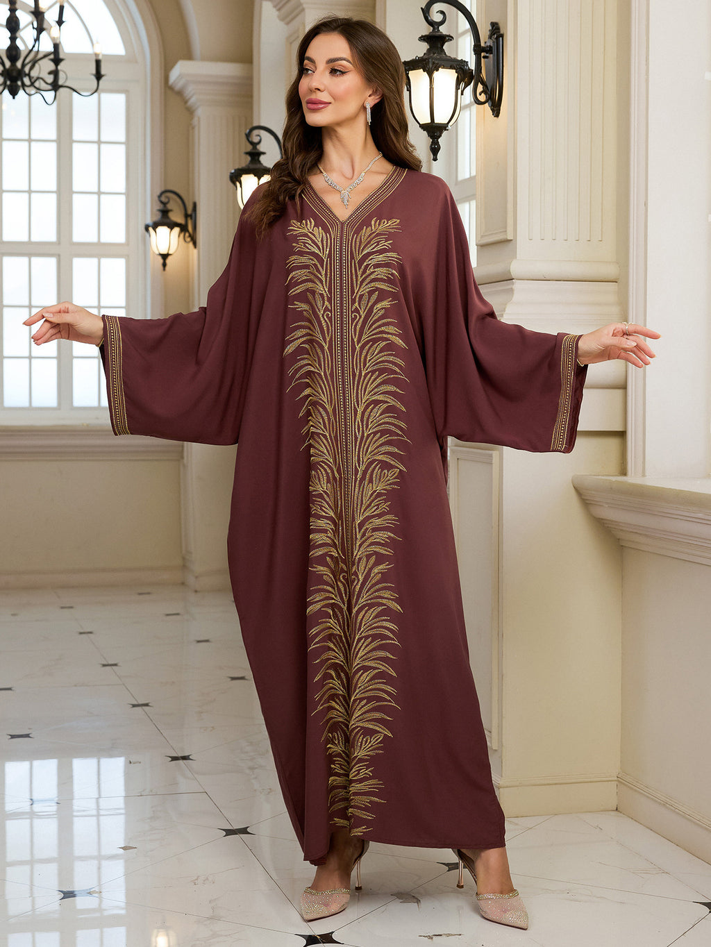 Rayon Embroidered Long Dress Beach Dress Women Sun-Protective Clothing Vacation Loose Beach Cover Up
