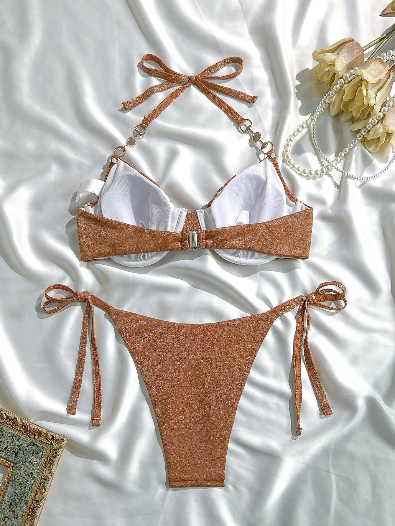 Sexy Split Swimsuit Summer Solid Color Bikini Women Swimsuit