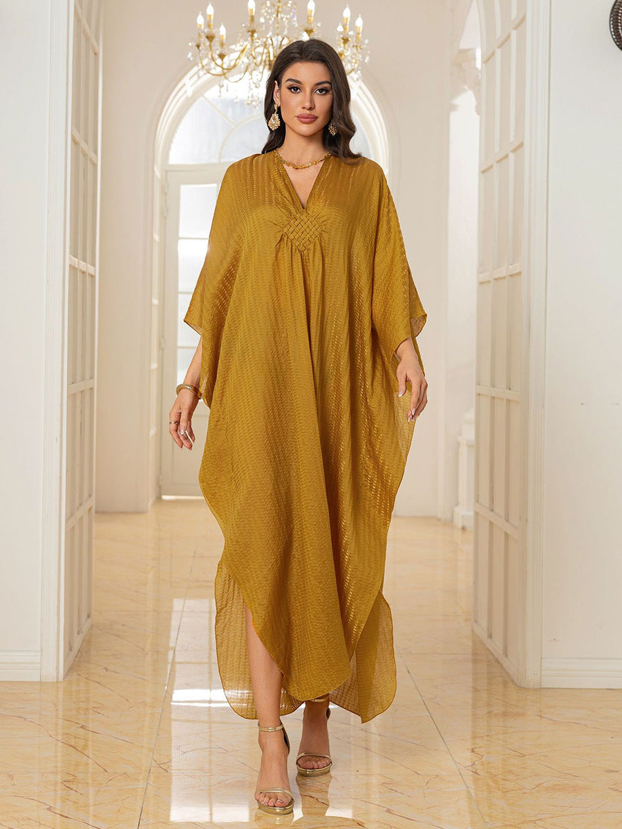 Polyester Beach Jacket Gold Maxi Dress Loose Robe Beach Cover Up Swimsuit outside Sun Protection