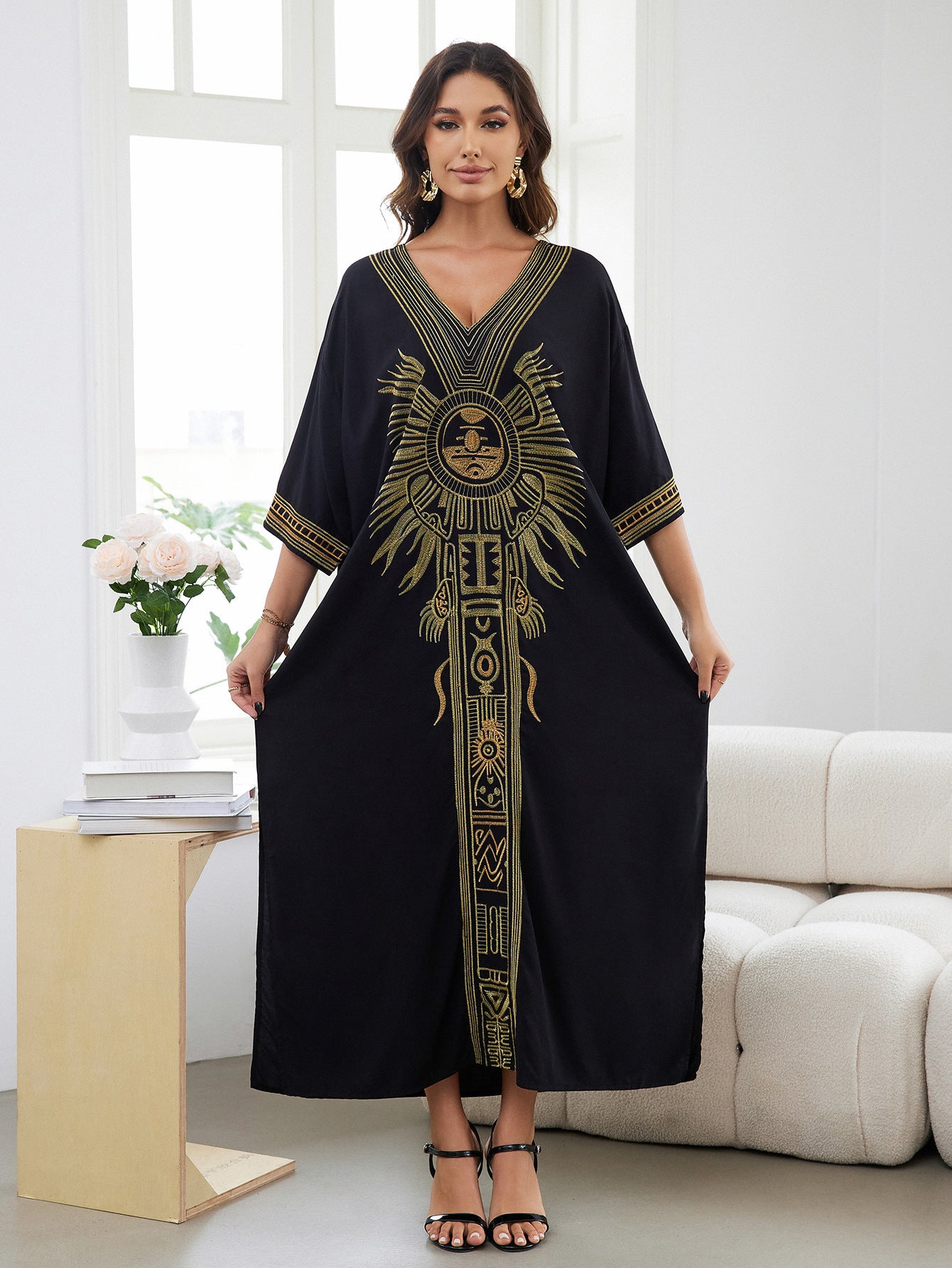 Embroidered Seaside Vacation Dress Sunscreen Beach Cover up Maxi Dress Women Bikini Cover up