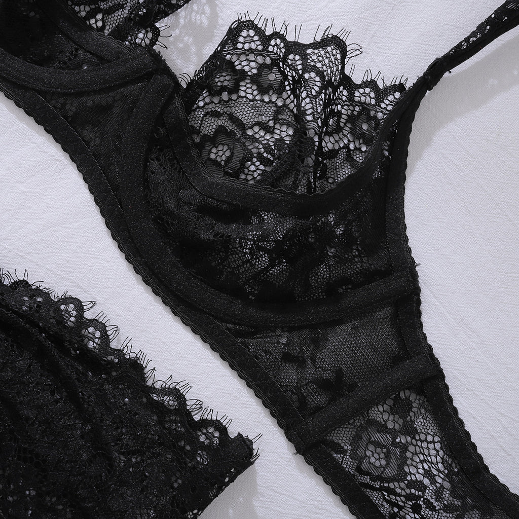 Gem Decoration Floral Lace Eyelash Lace Body Shaping Sexy Underwear Split