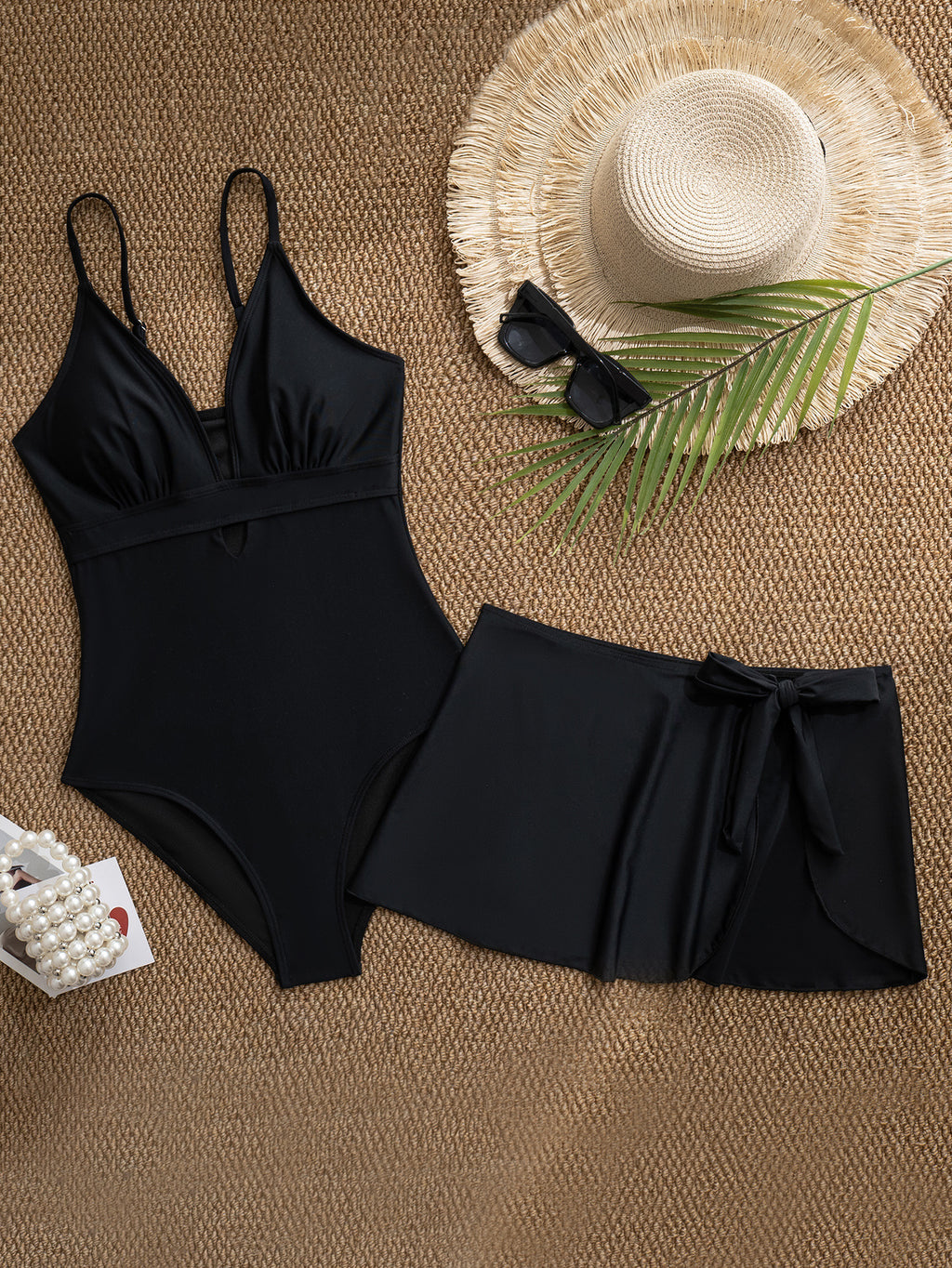 Bikini Solid Color One Piece Cover One Piece Two Piece Set Bikini Swimsuit for Women
