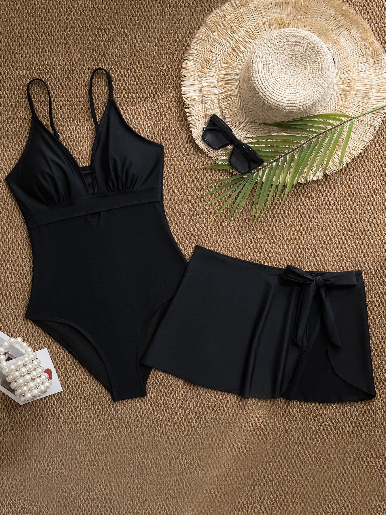 Bikini Solid Color One Piece Cover One Piece Two Piece Set Bikini Swimsuit for Women