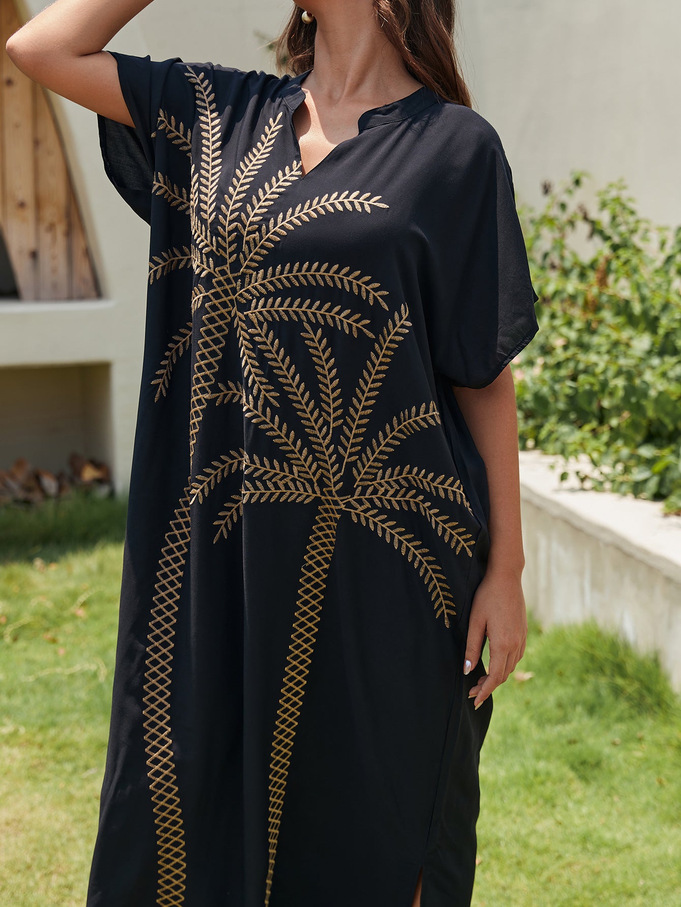 Embroidered Holiday Loose Maxi Dress Beach Cover up Maxi Dress Bikini Cover up Women