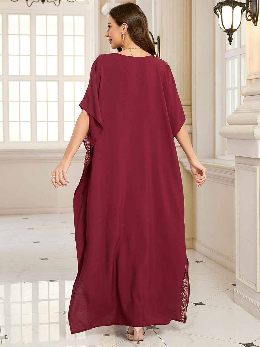 Embroidered Vacation Beach Blouse Maxi Dress Women Casual Dress Beach Cover Up