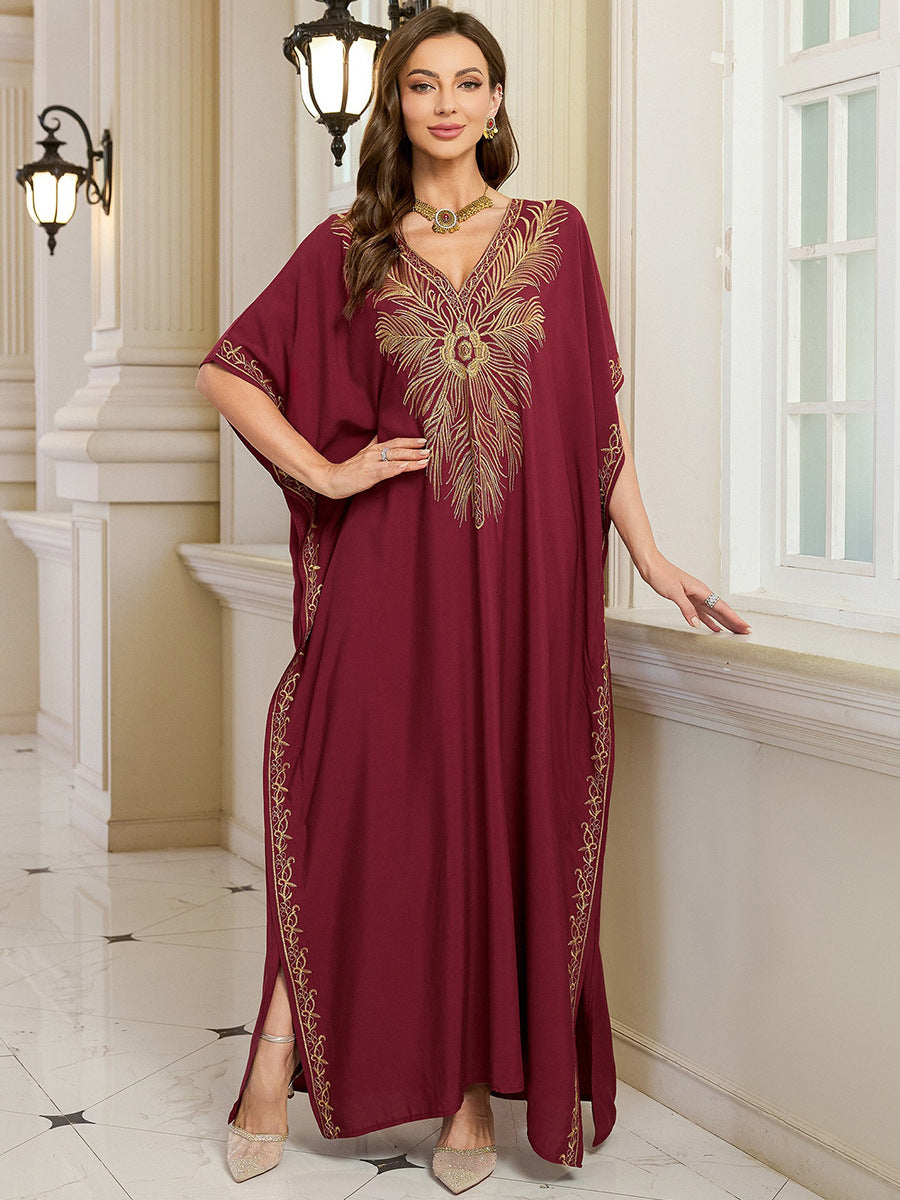 Embroidered Vacation Beach Blouse Maxi Dress Women Casual Dress Beach Cover Up