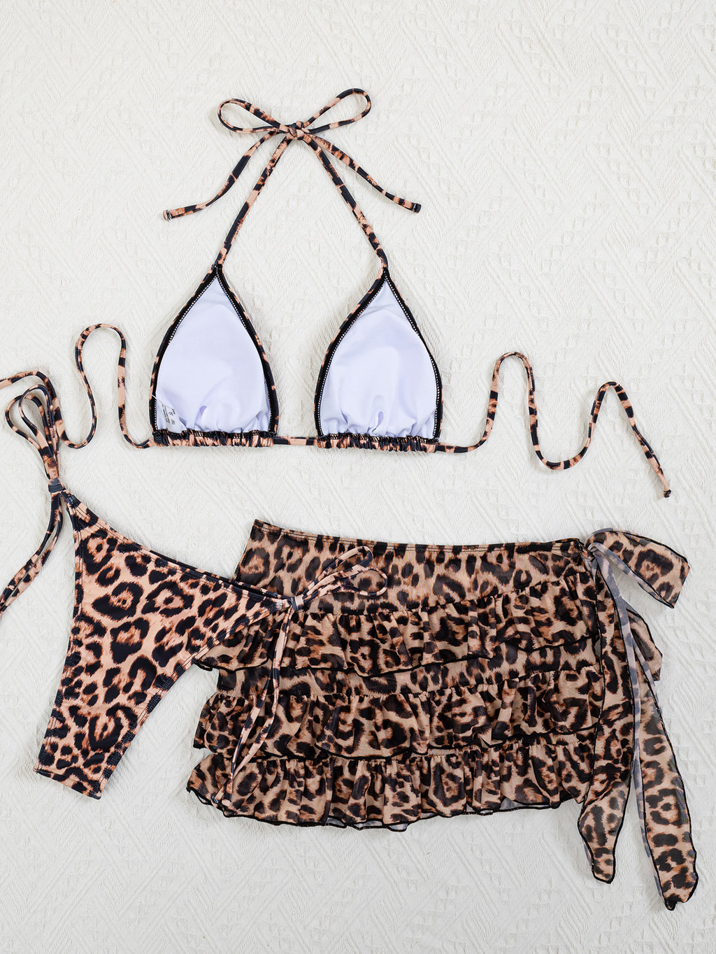 Leopard Print Bikini Three Piece Sets Sexy Halter Swimsuit Swimwear Bikini