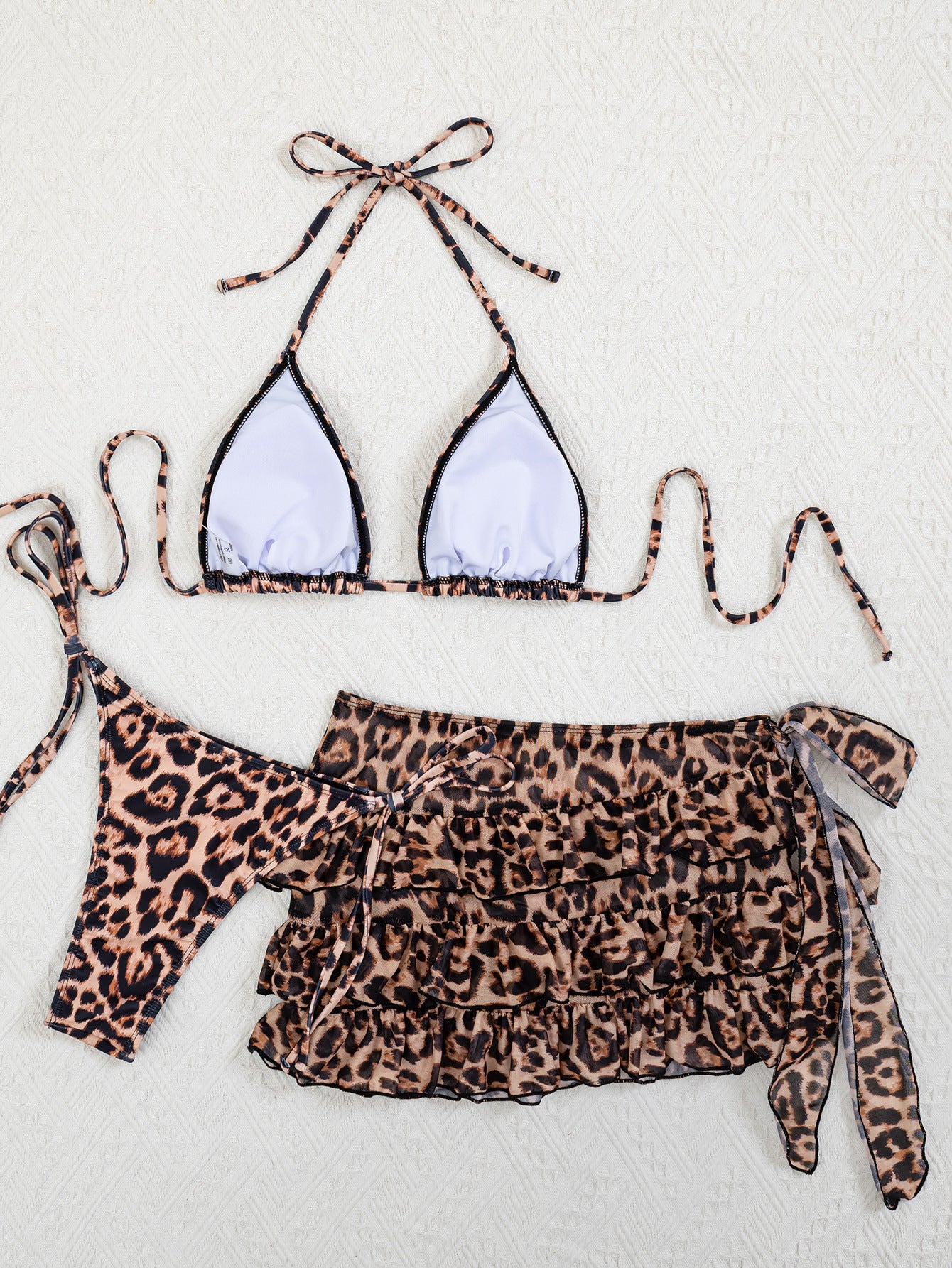 Leopard Print Bikini Three Piece Sets Sexy Halter Swimsuit Swimwear Bikini