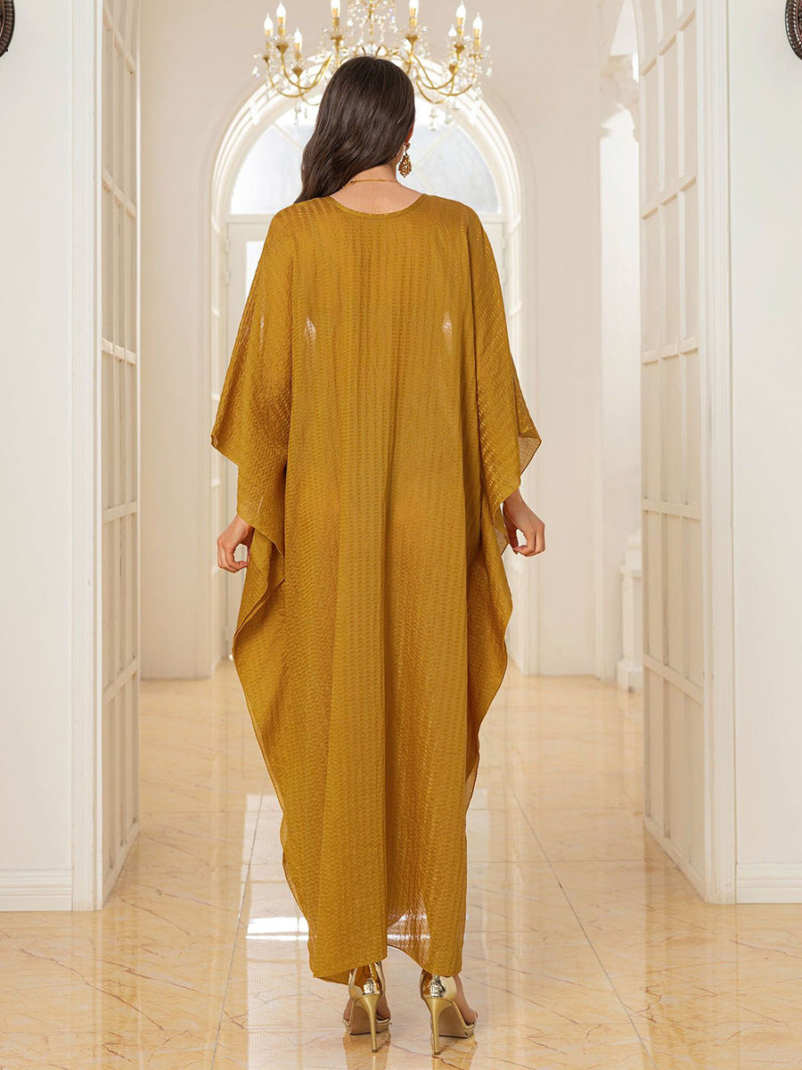 Polyester Beach Jacket Gold Maxi Dress Loose Robe Beach Cover Up Swimsuit outside Sun Protection