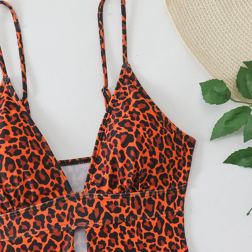 Swimsuit Slim Fit Sexy Leopard Print Backless One Piece Bikini