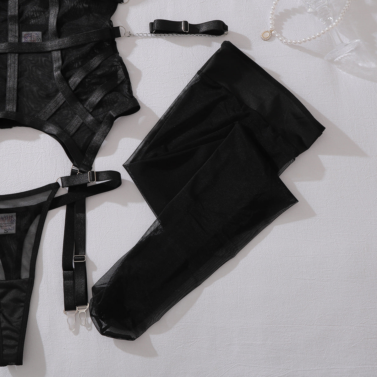 Fashionable See through Mesh Complex Craft Girdle Halter Sexy Set with Leggings