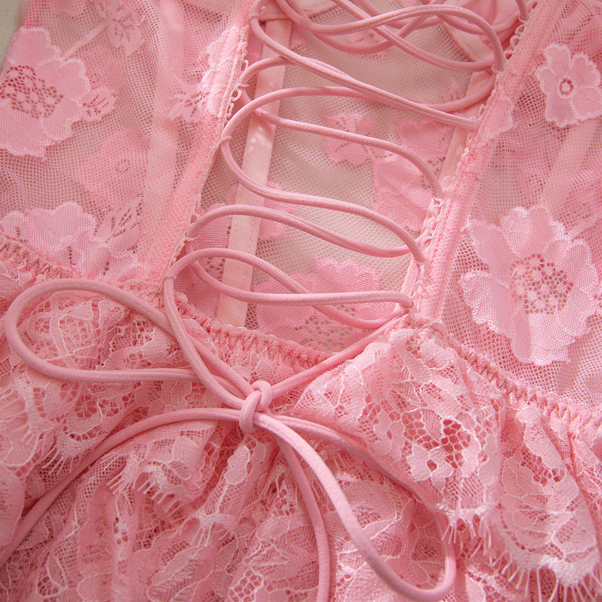 Pink Sexy Multi Layer Lace Plastic Bones Body Shaping Lace Strap Back Hollow Out Cutout out Dress