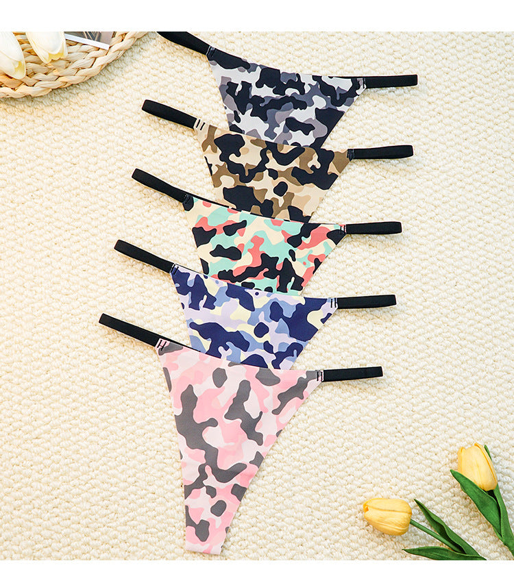 Women Seamless T Back Printed Thin Strap Sexy T Shaped Panties Bikini Camouflage Women Sexy Underwear