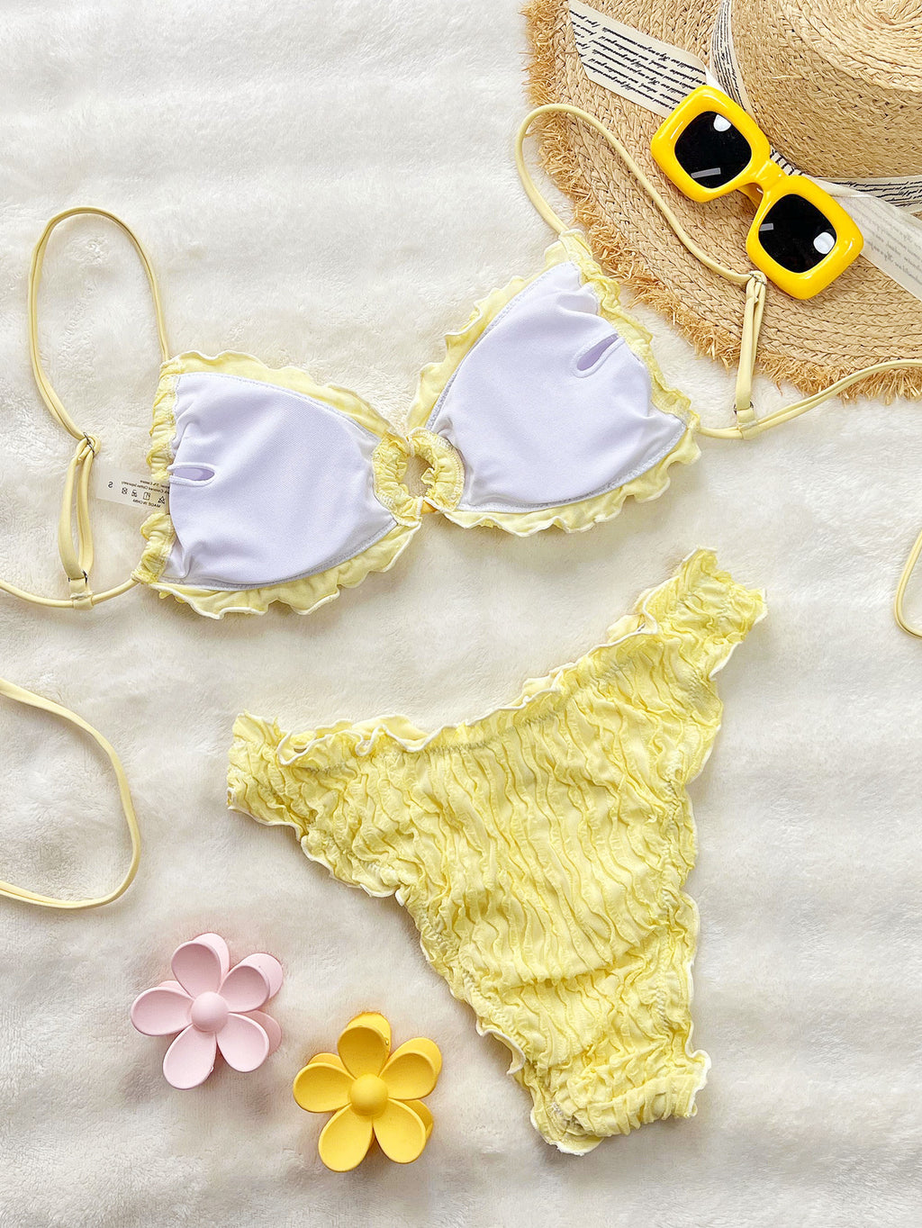Classics Women Summer Simple Graceful Ruffled Bikini Swimsuit Set Beachwear