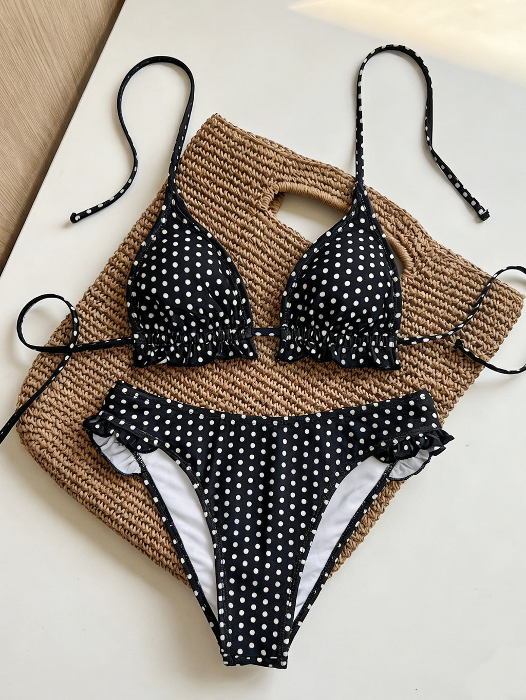 Bikini Small Lace Polka Dot Printed Lace up Sexy Split Swimsuit Bikini for Women