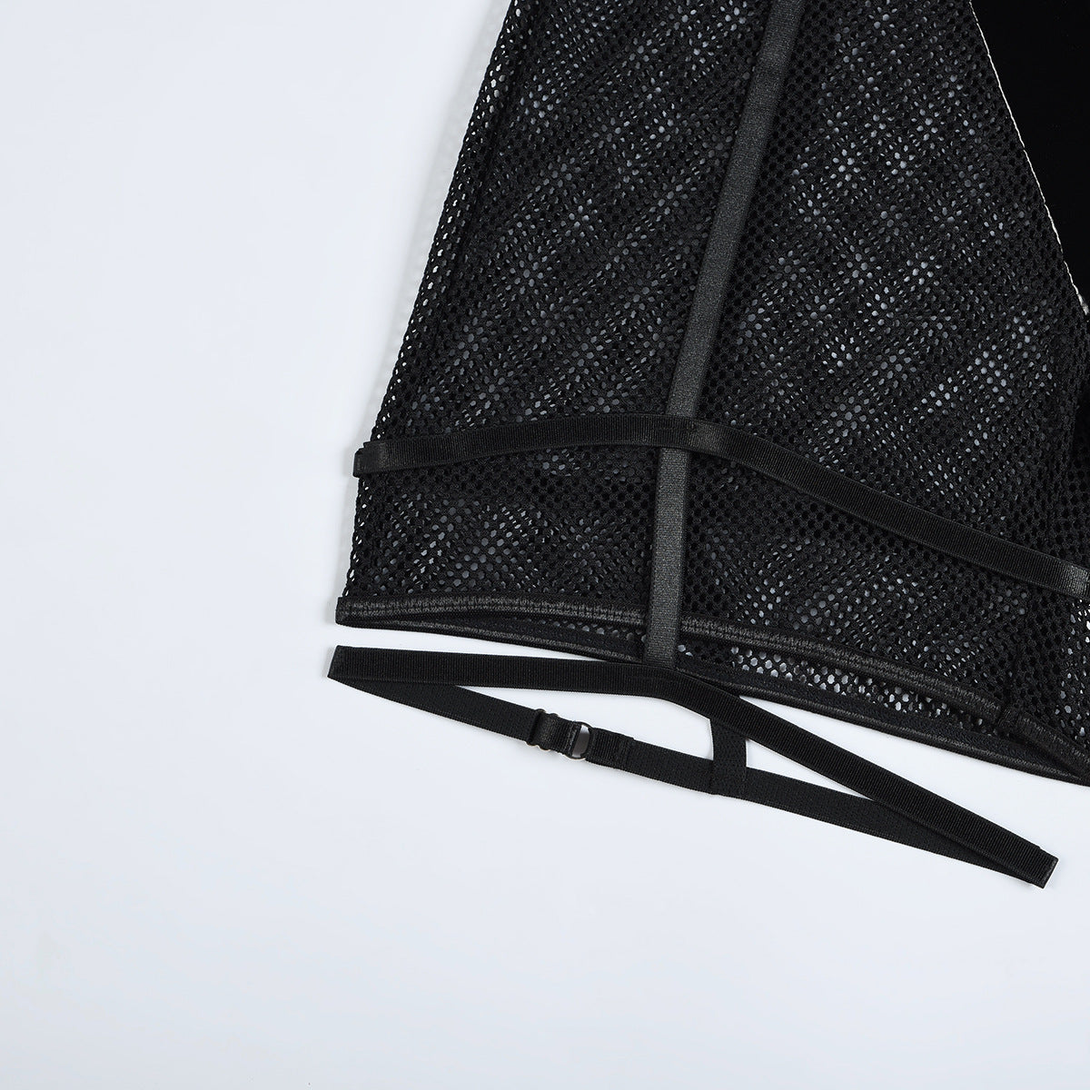 Sexy Lingerie Women Mesh Hollow Out Cutout out Three Point Faux Leather Stitching Sexy Halter Uniform