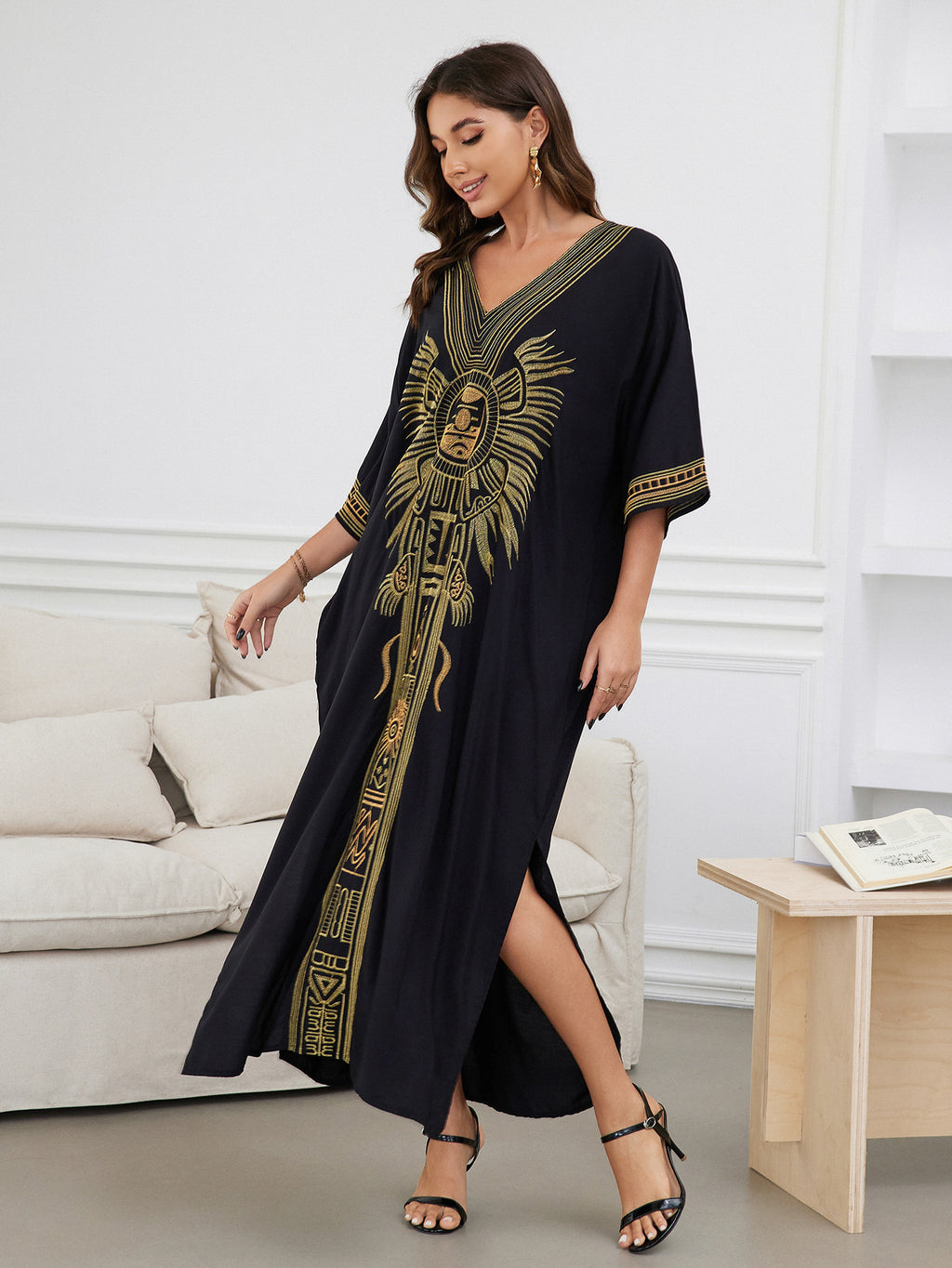 Embroidered Seaside Vacation Dress Sunscreen Beach Cover up Maxi Dress Women Bikini Cover up