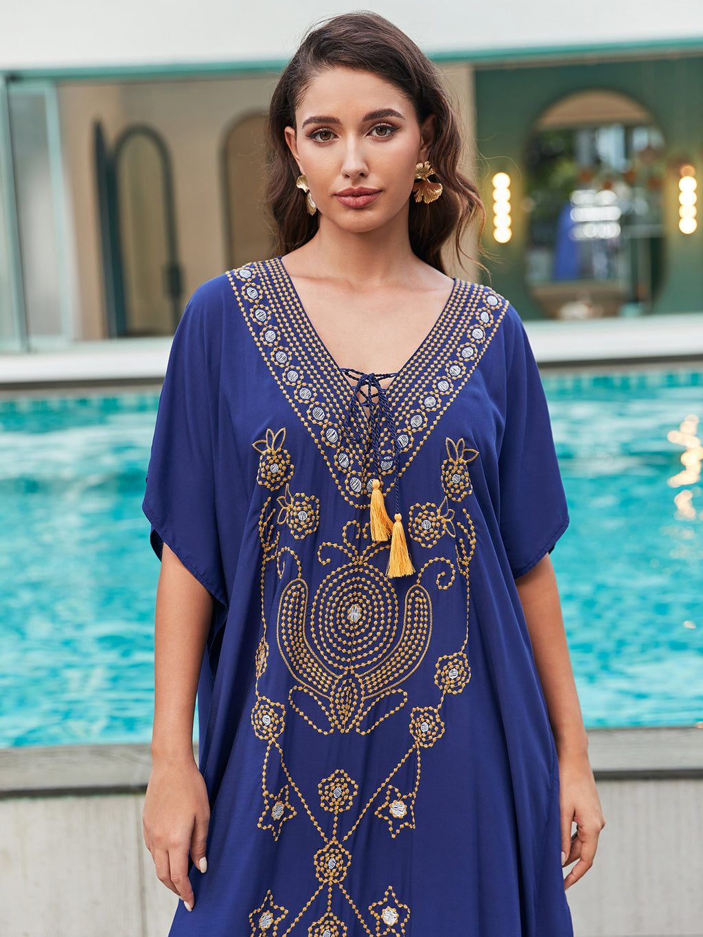 Rayon Embroidered Holiday Loose Maxi Dress Women Beach Jacket Maxi Dress Beach Cover Up
