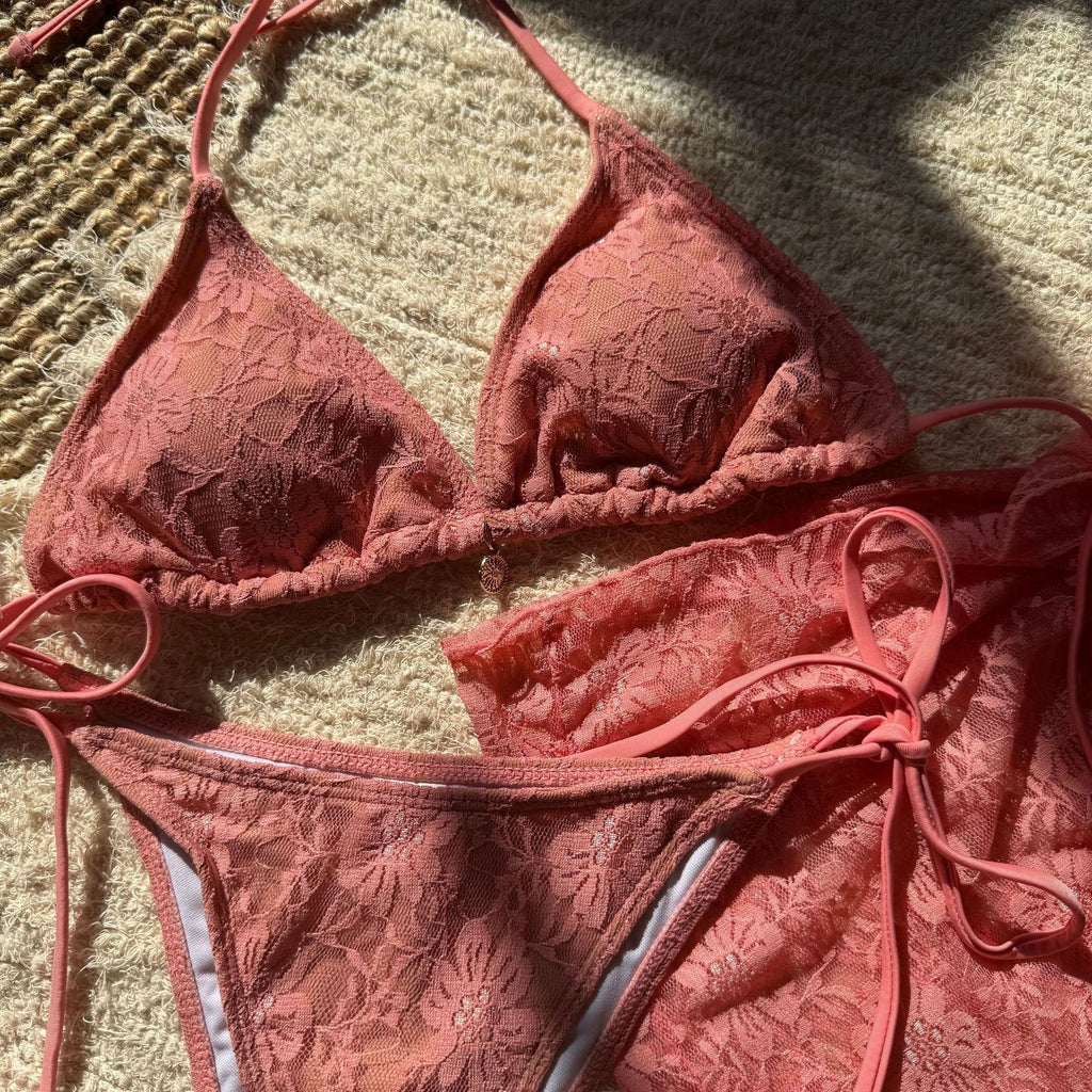 Sexy Lace Composite Fabric Three Piece Mesh Skirt Swimsuit Bikini