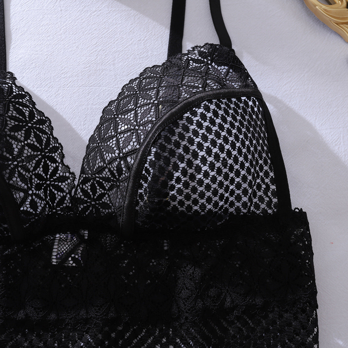 Deep V Plunge See through Lace Hollow Out Cutout Fishnet Clothes Body Shaping Sheath Sexy Sling Split Set