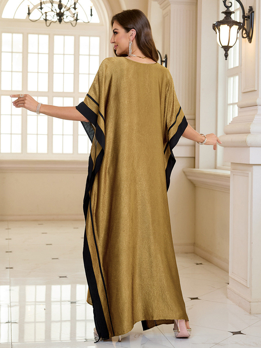 Polyester Satin Gold Vacation Beach Coat with Maxi Dress Loose Robe Swimsuit Blouse Sun Protective Clothing