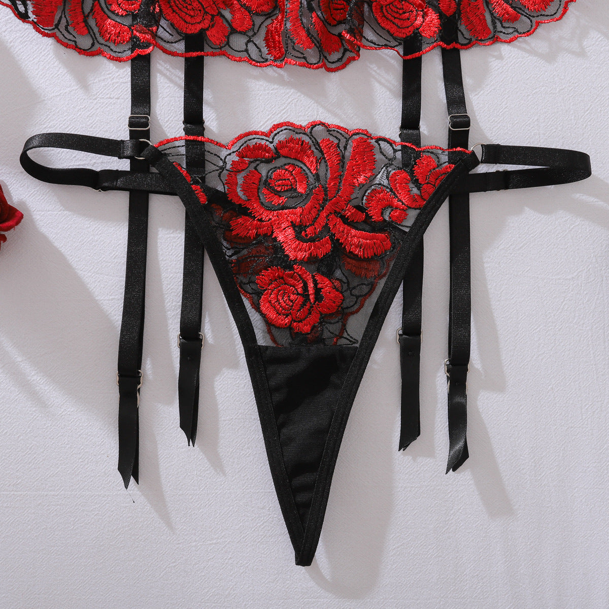 Contrast Color Lace Embroidery Corset See through Body Shaping Sexy Underwear Split Set