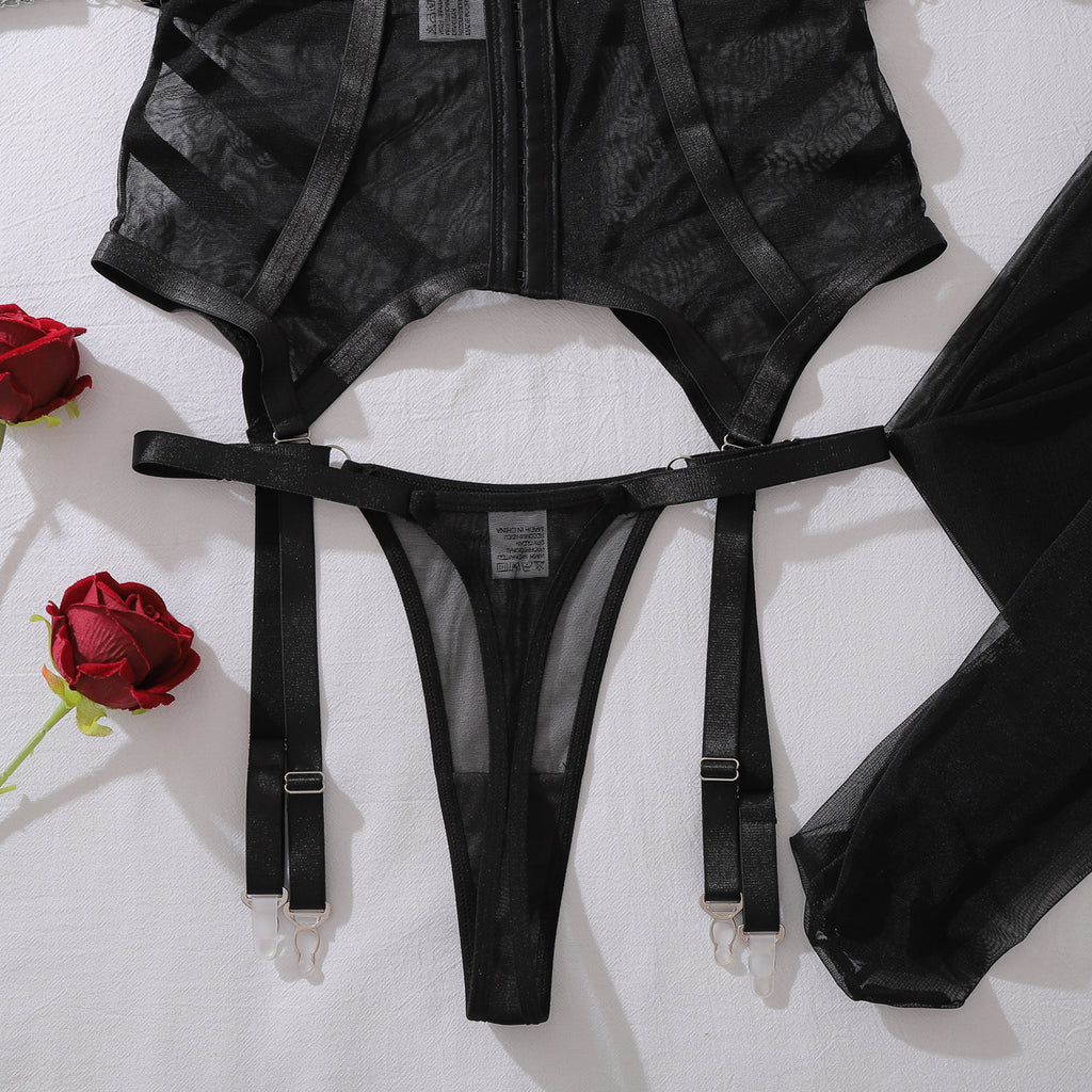 Fashionable See through Mesh Complex Craft Girdle Halter Sexy Set with Leggings