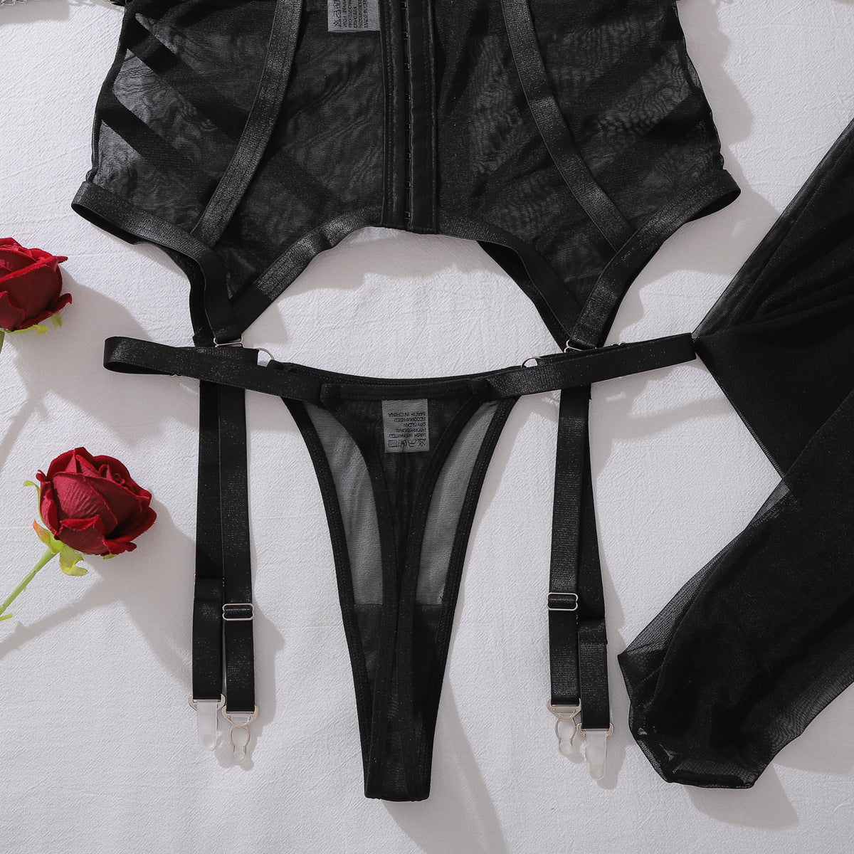 Fashionable See through Mesh Complex Craft Girdle Halter Sexy Set with Leggings