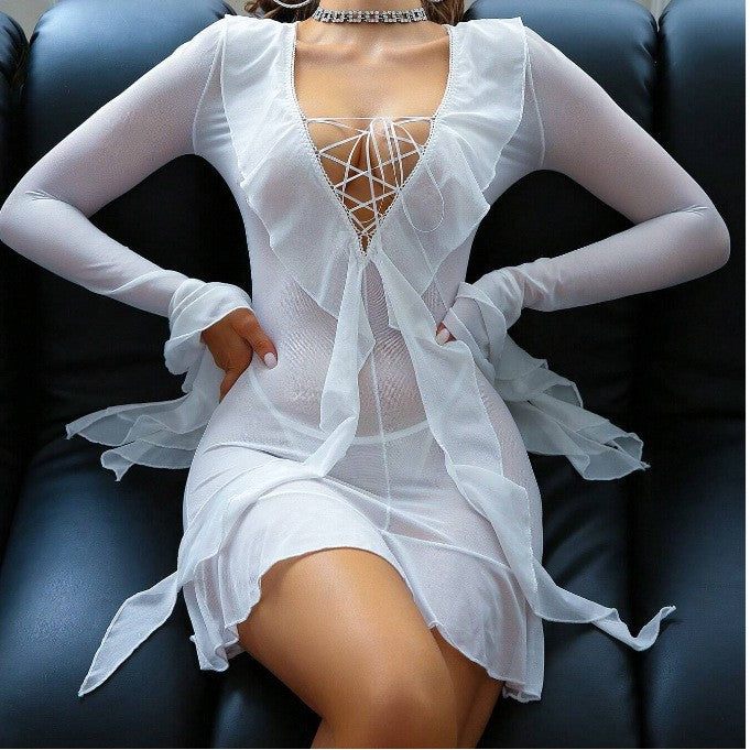 Ruffled Long Sleeve Lingerie Set