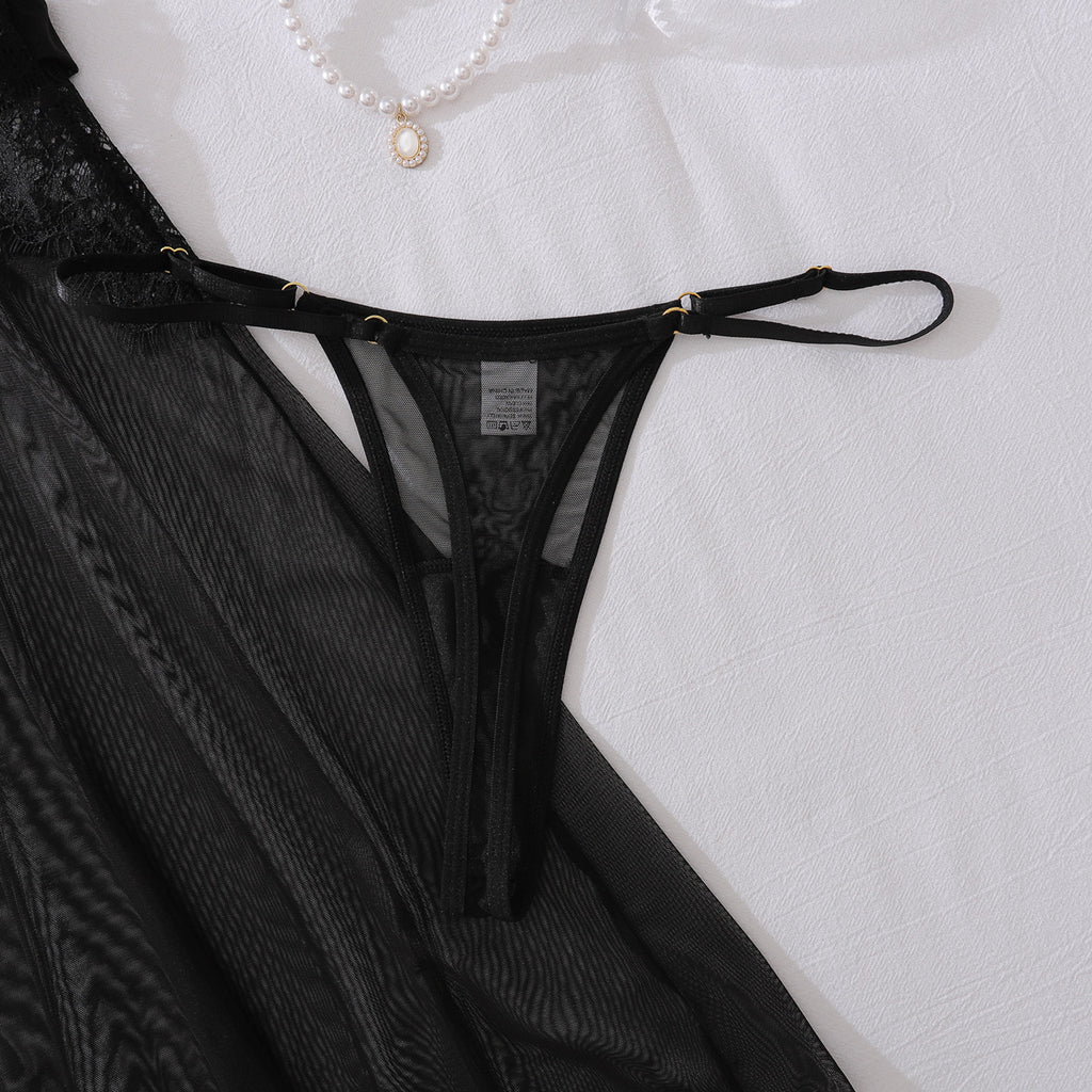 Eyelash Lace Sexy Hollow Out Cutout out Camisole Stitching Comfortable Mesh See through Nightdress Two Piece Sets