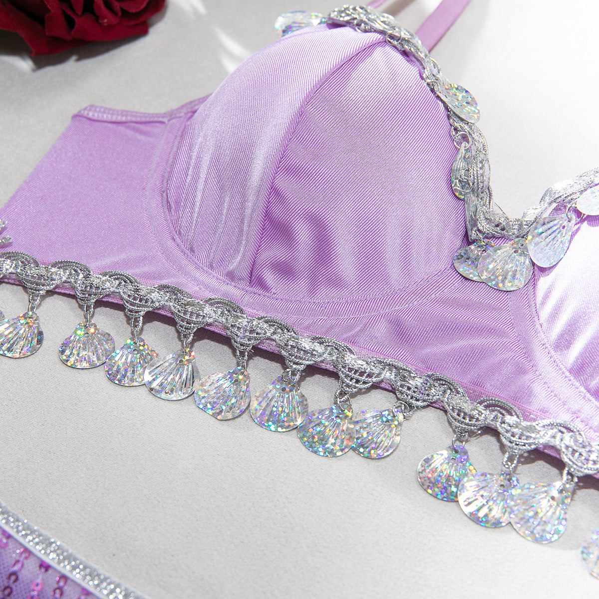 Wind Chimes Shell Dancing Sequ Dress up Sexy Skirt Sexy Underwear Three Piece Set Women