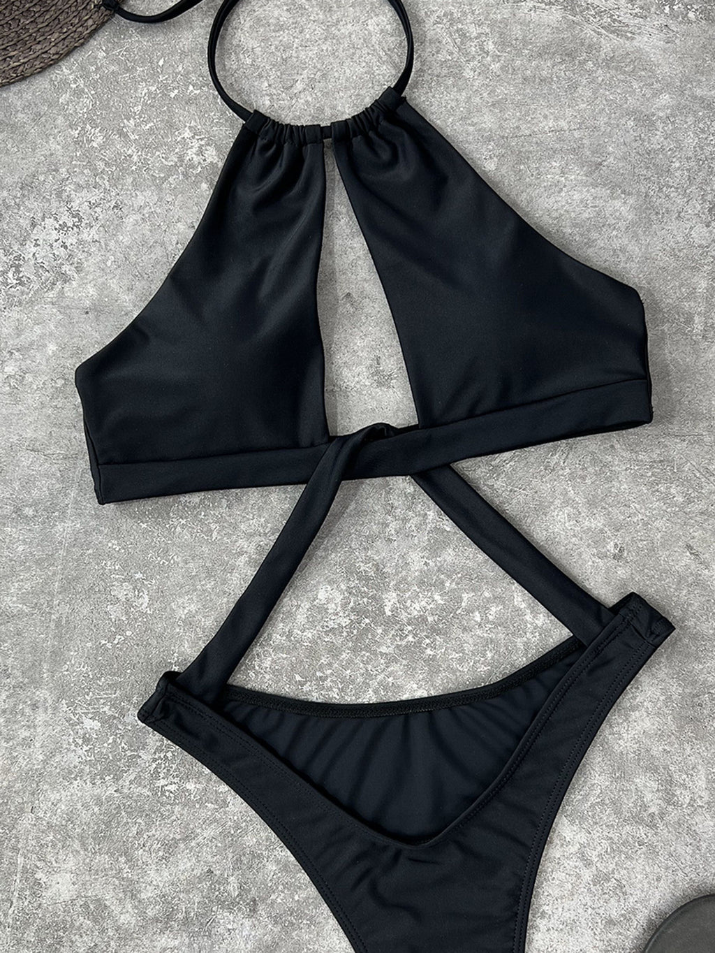Women One-Piece Swimsuit Halter Sexy Solid Color One-Piece Bikini